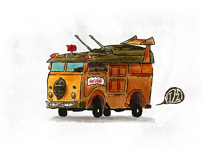 Teenage Mutant Ninja Turtles Party Wagon donatello illustration leonardo michelangelo mutant ninja pizza raphael teenage teenage mutant ninja turtles tmnt turtles watercolor