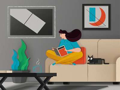 Relaxation cat design flat home illustration vector