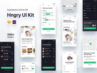 Hngry UI Kit - Food Delivery UI Kit Update adobe xd app concept app design app designers app screens delivery app food food app screens sketch ui ui kit ui ux uidesign user center design user interface