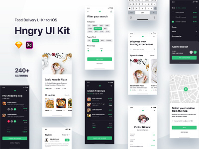 Hngry UI Kit - Food Delivery UI Kit Update adobe xd app concept app design app designers app screens delivery app food food app screens sketch ui ui kit ui ux uidesign user center design user interface