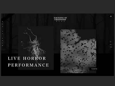 Haunting of Crestwood Play Website adobe xd black black and white clean custom type halloween interface minimal play serif spooky theater theatre type typgoraphy ui ux web web design website