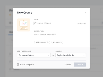 📚 Empty State Modal clean component course create dashboard design empty state minimal modal popover program simple ui ux