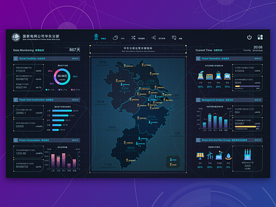 East China Power Grid Visual Product Design01 backstage bi big screen chart dashboard data design display electric power gis hud interface map ue ui ui design ux visualization web