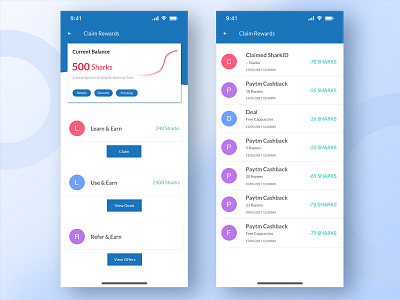 sharkid rewards screen app appdesign branding coin colorfull design earn graph icon illustration mobile money re design reward screen score screen ui ux