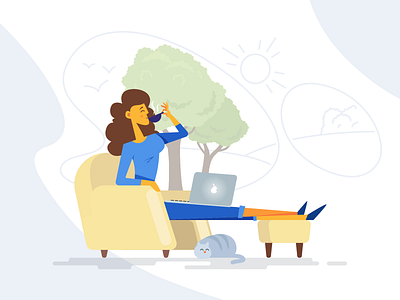 Relax 2d cat illustration macbook vector woman