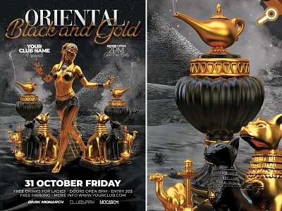 Hookah Oriental Dance Night black and gold club dance egypt flyer hookah night oriental party pyramid template themed eve