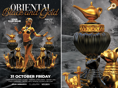 Hookah Oriental Dance Night black and gold club dance egypt flyer hookah night oriental party pyramid template themed eve