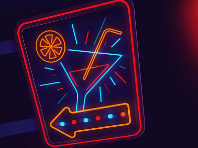 Day 31 - Slice 2d cocktail design illustration neon neon sign