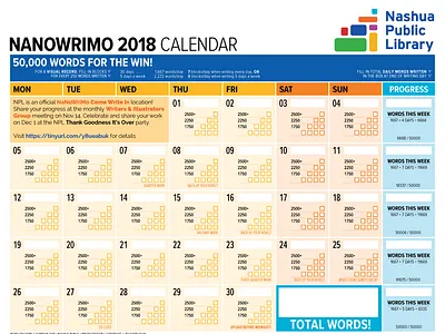 1101 Nanowrimo Calendar for Nashua Public Library calendar nanowrimo