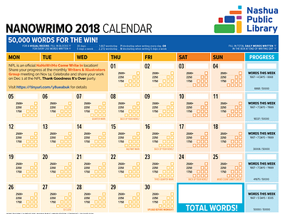 1101 Nanowrimo Calendar for Nashua Public Library calendar nanowrimo