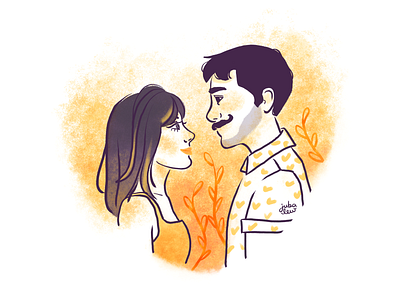 Heart character couple portrait digital painting illustration orange photoshop brush portrait wacom intuos wedding invitation