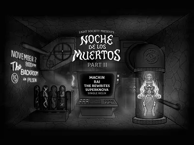 Noche de los Muertos Pt. II creepy dia de los muertos gig poster illustration mad science monster noche de los muertos poster skeleton spooky