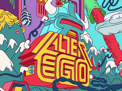 Alter Ego cartoons illustration mural typography vector