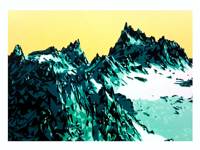 Spring On Neptune design design art fantasty graphic design green illustration inks mountain range mountains print printing printmaking screen print serigraph triangles