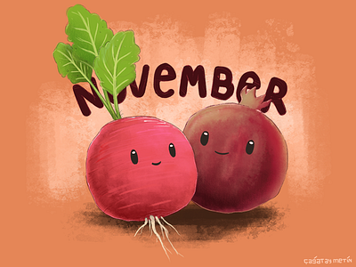 November Cuties 2d art art character concept fall illustration november painting pomegranate raddish veggies