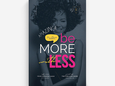 Be More With Less Flyer Template boutique chic classy creative disco elegant event fancy fashion fest glamour haute couture marketing mode model modern new collection night club party promo