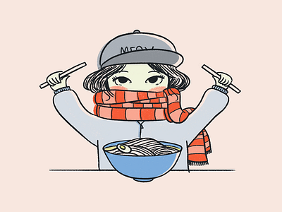 Ramen time cartoon character children children art childrensbook childrensillustration chill cute doodle drawing food girl illustration kid kidlitart meow photoshop picturebook ramen wacom