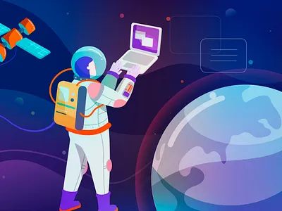 Far Away astronaut illustration planet satellite space universe vector