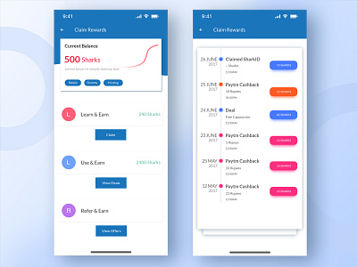 Rewards Screen app card chart colorfull design icon mobile money rewards screen table ui ux wallet