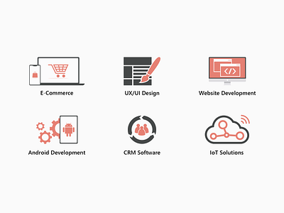 Icon design practice - Service icons for landing page android app development crm ecommerce icon icon design icon illustration iot landing page landing page design landing page illustration service design service icons uxui design website development website illustration