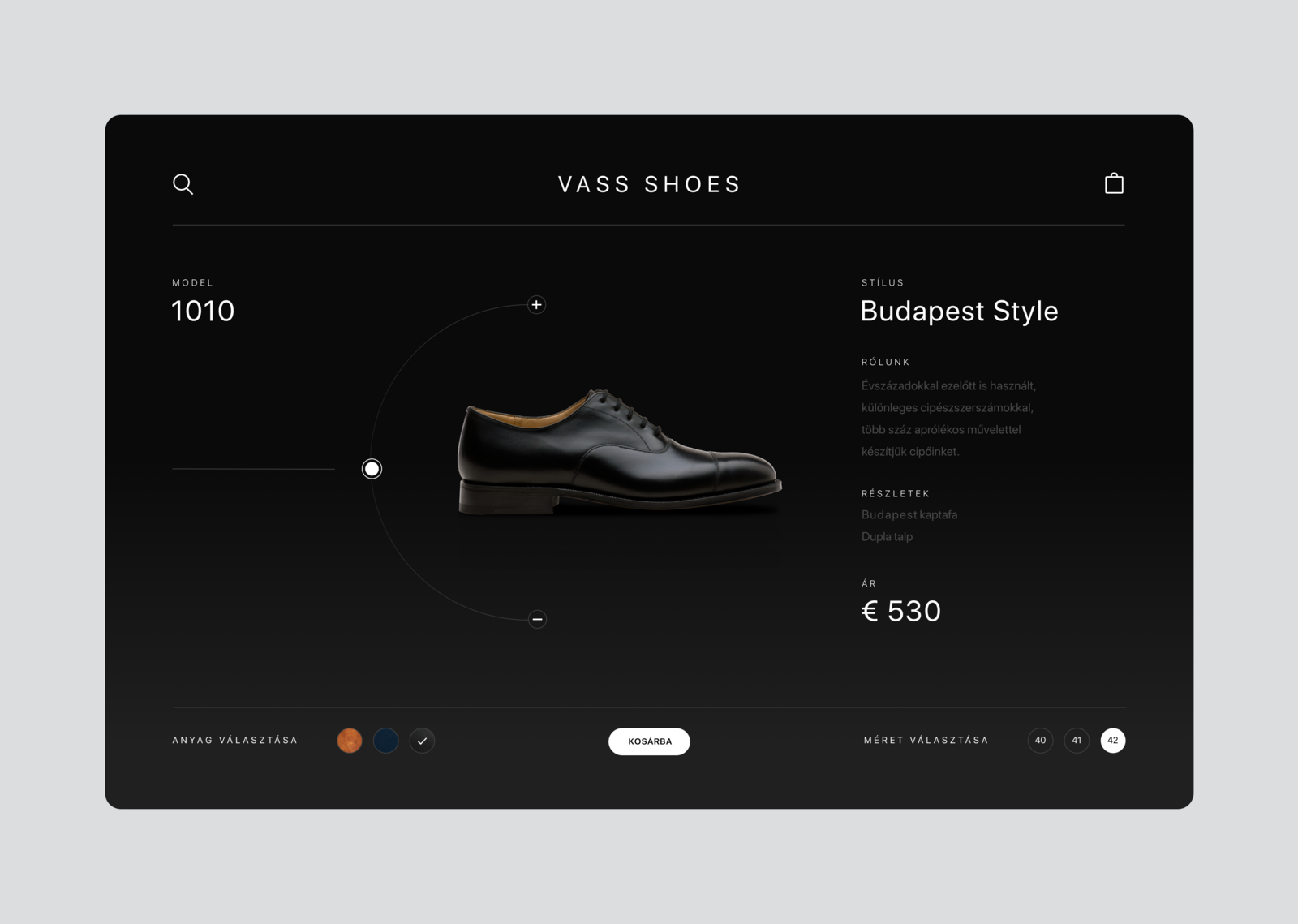 Example of Vass Shoes product page