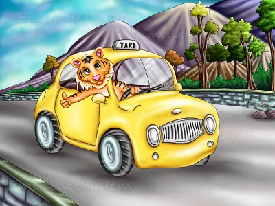 Tiger background cartoon character illustration children book illustration comic book concept art digital illustration illustration vector art