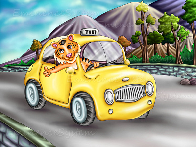 Tiger background cartoon character illustration children book illustration comic book concept art digital illustration illustration vector art