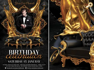 Birthday Celebration Flyer birthday bottle celebration classy club dj drinks flyer lounge party sound template