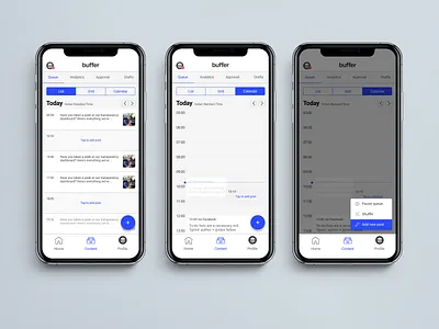Overview of scheduled content : Buffer case study app apple design buffer design flat ios 12 iphone iphone 10 material design minimal mobile app social media ui uidesign ux
