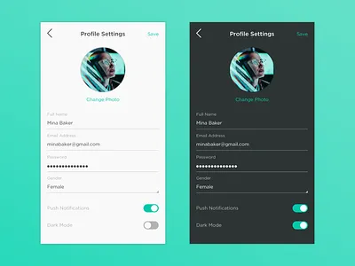 Daily UI 007 Settings app app design dailyui dark mode light mode mobile profile settings ui user profile ux