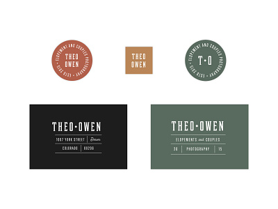 Theo Owen Stickers branding collateral design icon illustration logo photographer portrait photographer san serif script serif stationery stationery design stationery mockup sticker swoone typography watermark wedding photographer