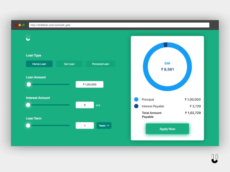 Loan Calculator Web-App Design - Daily UI Challenge 004/100 animation app calculator app concept design dailyui dailyui 004 design flat flat design motion animation ui ui design web web animation web app web design