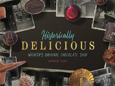 Historically Delicious candy candy shop ceros chocolate chocolate shop delicious foil gold foil mid century mid century modern truffle web