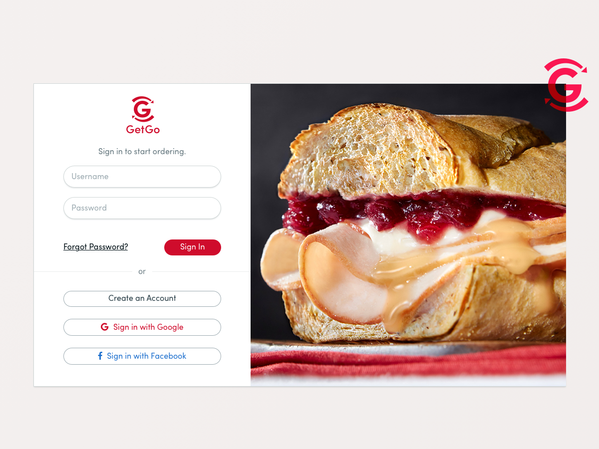 GetGo Redesign fast food food login order ordering password register sign in sign up sketch ui username ux