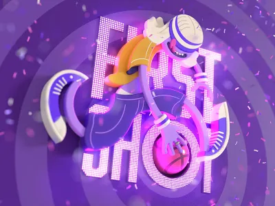 Dribbble Debut Shot 1st shot 3d 3d illustration 3d modeling basketball blender cartoony character character design confetti debut dribbble dribbblers first first shot illustration neon render