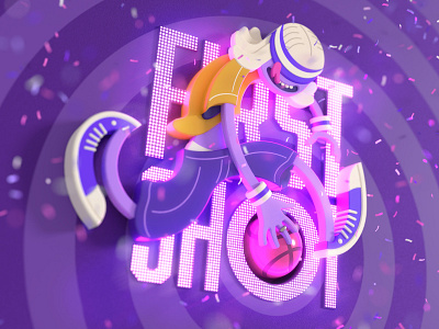 Dribbble Debut Shot 1st shot 3d 3d illustration 3d modeling basketball blender cartoony character character design confetti debut dribbble dribbblers first first shot illustration neon render