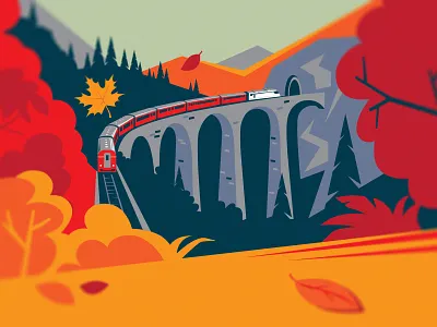Autumn in Switzerland autumn illustration leaf switzerland train