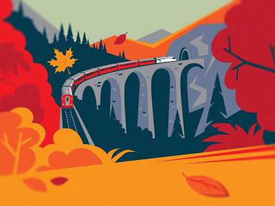 Autumn in Switzerland autumn illustration leaf switzerland train