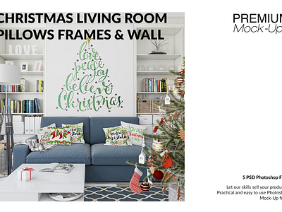Christmas Living Room Set - Throw Pillows Frames & Wall branding celebration christmas christmas pillow creative designer frame frame mock up frame mock up frame mockup frames frames mockup holiday mock up mockup photo pillow pillow mockup