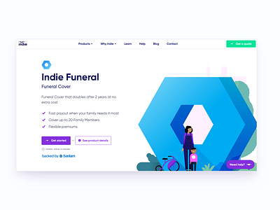 Indie Family Funeral Landing illustration insurance insure tech landing page landing page design