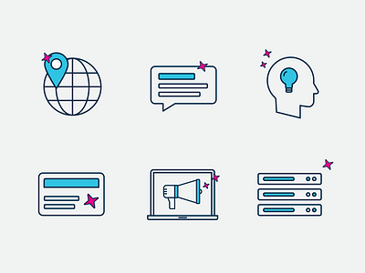 Technology Platform icon set 2 agencies data knowledge line icons location loyalty messaging predictive understanding