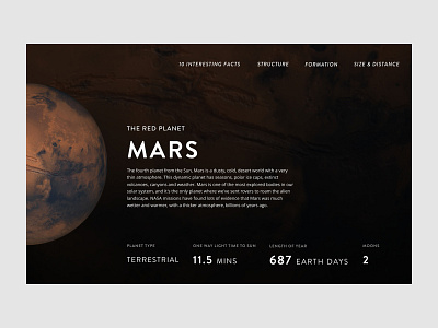 Mars astronomy design hero landing page mars nasa planets solar system space spaced challenge ui universe web