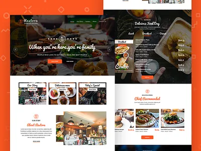 Restora - Restaurants Website design cafe cuisine food food website grocery landing page design orange restaurant shopping store white