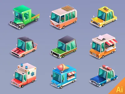 Old Cars Set 1 car design ericons fun funny icon illustration illustrator kolopach old car vector