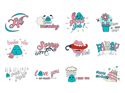 Text Emoji Set chat cute design dribbble emoji emojiexperts illustration lovable party stickers set stickers text typography