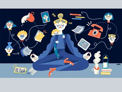 Quartz at Work branding careering character design color combination editoral illo illustrated illustration illustrator parenthood parents quartz web illustration work