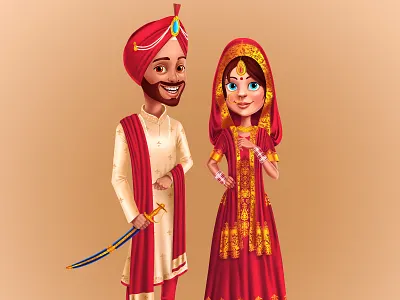 Laada Laadi art bride bride groom character art character concept character design design illustration illustrator indian indian culture kaur khalsa photoshop punjab punjabi wedding illustration rajwansh art sikh singh vector
