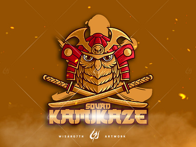 Mascot Logo Squad Kamikaze branding design esport esports gaming graphic icon illustration katana logo mascot mascot logo owl samurai shoot sport sports twitch vector