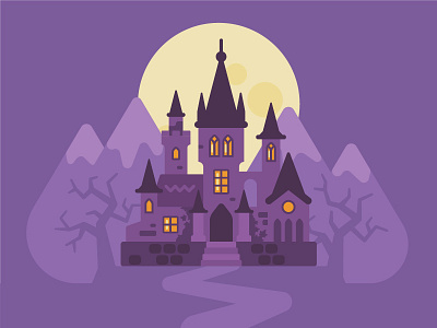 Vampire castle castle creepy design fantasy flat halloween illustration landscape mountain night vampire vector