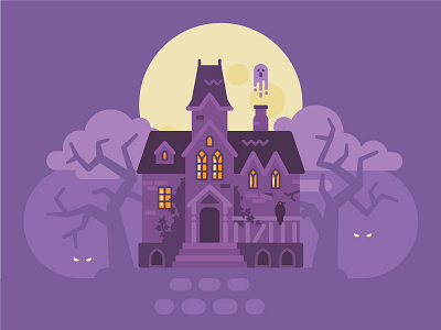 Haunted masion creepy design fantasy flat ghost halloween haunted house illustration landscape mansion spooky vector